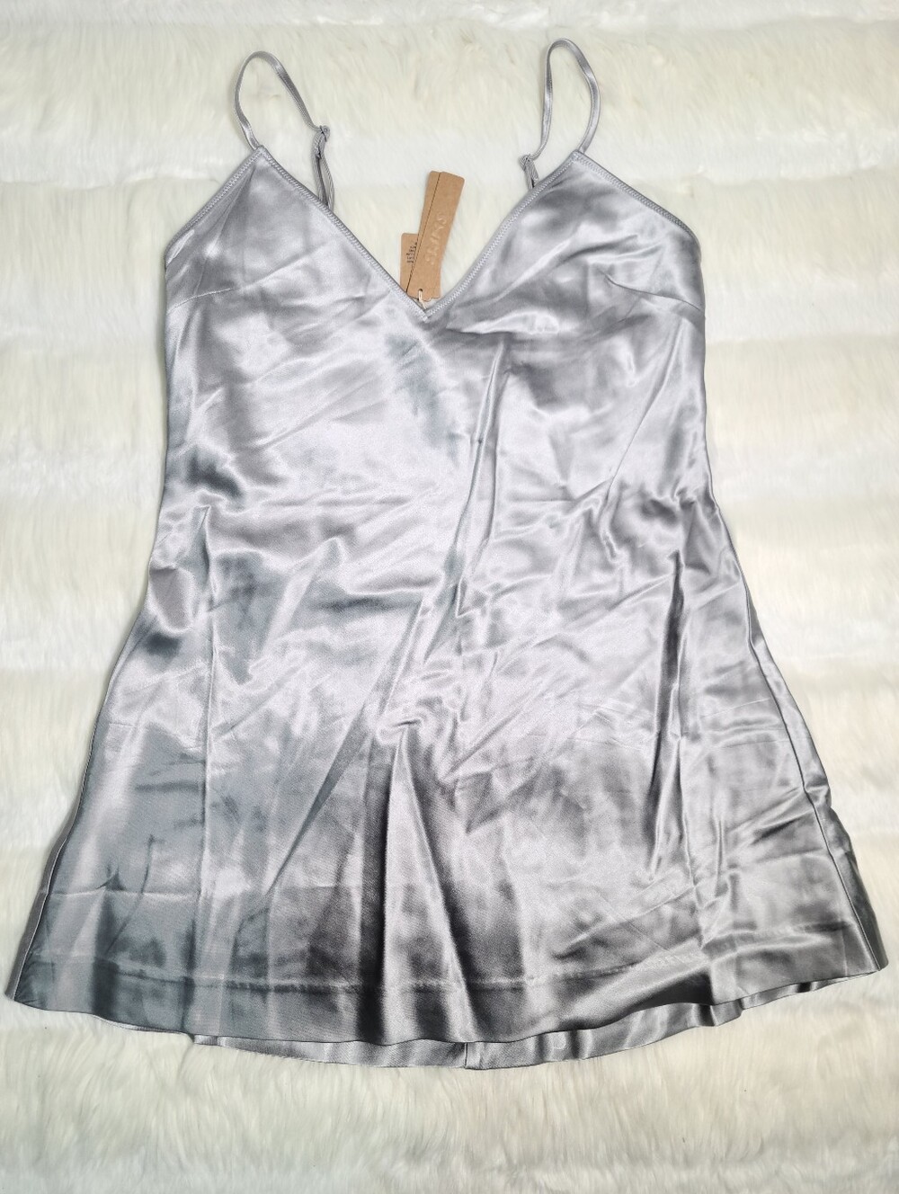 SKIMS Heavyweight Satin Cami Mini Dress Silver Mirror Women Mediun NEW